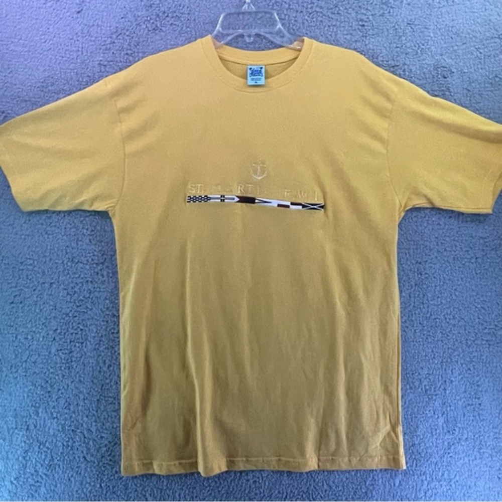 Island Dreams‎ Men’s XL Short Sleeve St. Martin Pre Shrunk Yellow Embroidered